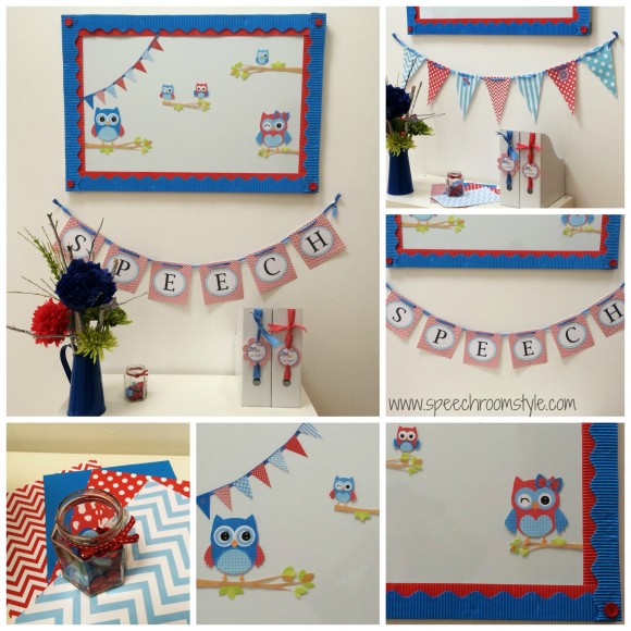 Speech Room Decor Red and Blue Owl