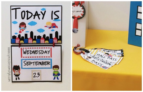 Superhero Theme Classroom Decor - Calendar & Pass Collage
