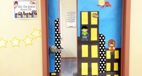 superhero theme speech room door